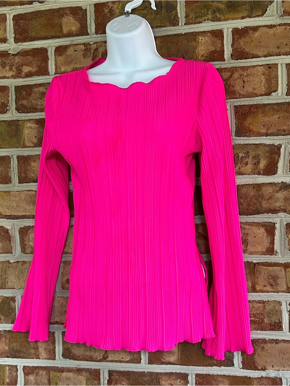 a new day Hot Pink Pleated Long-Sleeve Scallop Neck Blouse. Small